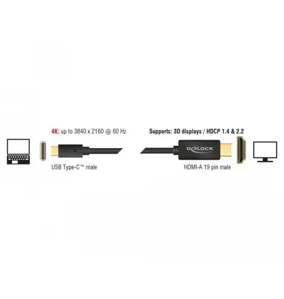 Cavo USB Type-C maschio - HDMI maschio (DP Alt Mode) 4K 60 Hz 1 m nero