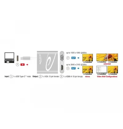 Adattatore USB Type-C - 1x HDMI + 1x VGA