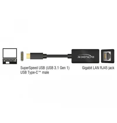 Adaptateur compact USB Type-C - 1x Gigabit LAN 10/100/1000 Mbps noir